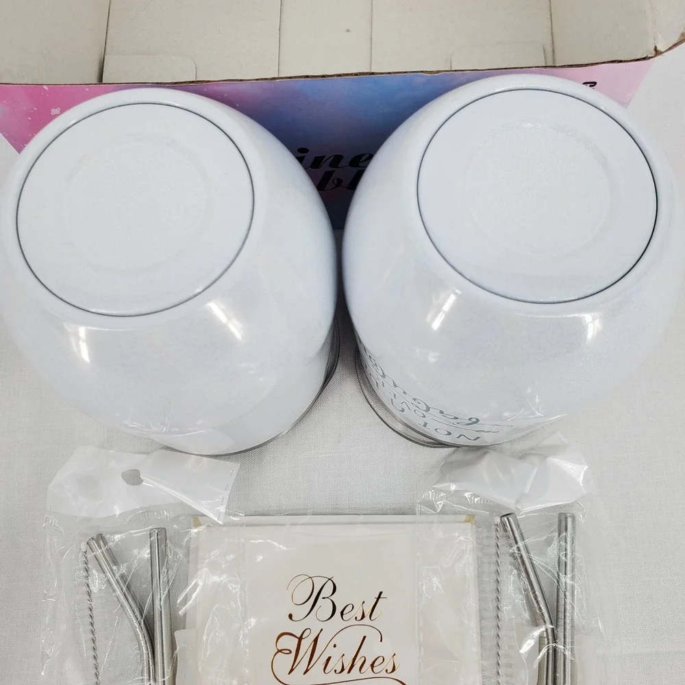 White Insulated Wine Tumblers Not‎ A Day Over Fabulous with Lids Straws Gift Box